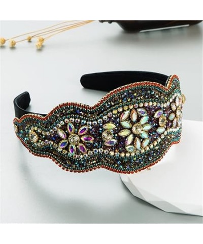 Wide Rhinestone Headband Ladies Headwear Exaggerated Baroque Party Hair Accessories Headwear Blue Blue $12.74 Headbands