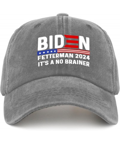 Biden Fetterman 2024 It's A No Brainer Hat for Womens Baseball Caps Fashion Washed Dad Hats Pigment Gray $10.06 Cowboy Hats