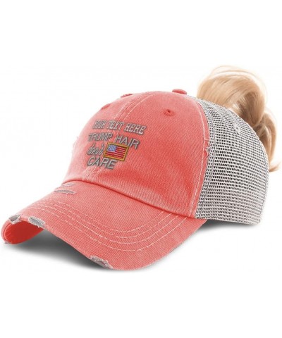 Custom Womens Ponytail Cap Trump Hair Don't Care Donald Distressed Trucker Caps Coral Personalized Text Here $12.90 Baseball ...