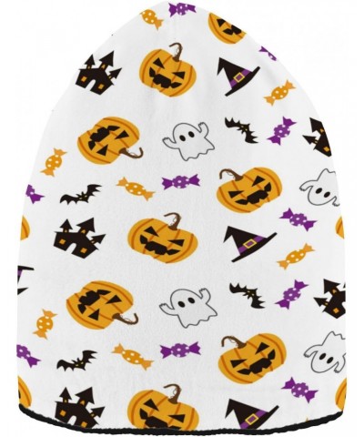 Halloween Pumpkin Bat Castle Beanie Hat Men Slouchy Skull Cap Warm Knit Women Winter Cuffed Plain Hat Multicolor $12.75 Skull...