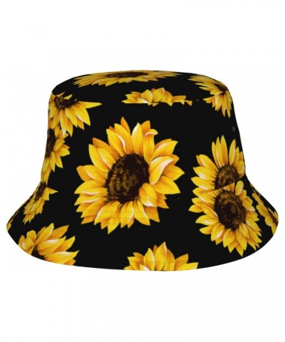 Sunflower Black Unisex Reversible Packable Bucket Hat Sun hat for Men Women $10.74 Bucket Hats