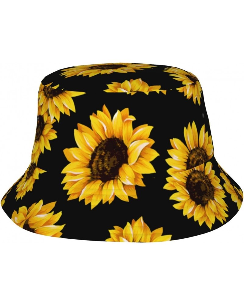 Sunflower Black Unisex Reversible Packable Bucket Hat Sun hat for Men Women $10.74 Bucket Hats