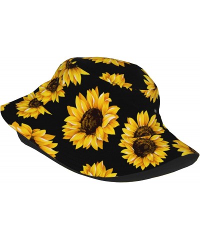 Sunflower Black Unisex Reversible Packable Bucket Hat Sun hat for Men Women $10.74 Bucket Hats