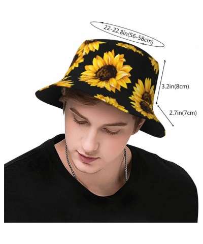 Sunflower Black Unisex Reversible Packable Bucket Hat Sun hat for Men Women $10.74 Bucket Hats