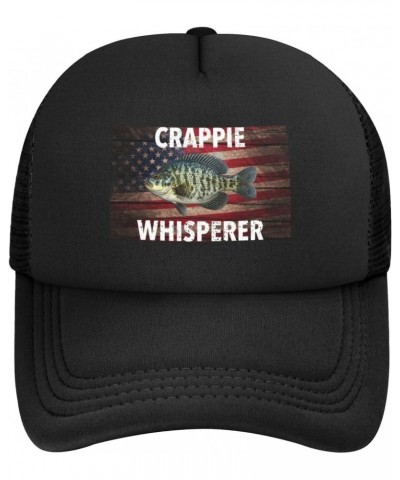 Crappie Whisperer Fishing Hat Adult Adjustable Mesh Baseball Cap Sun Protection Trucker Hats Black $10.24 Baseball Caps