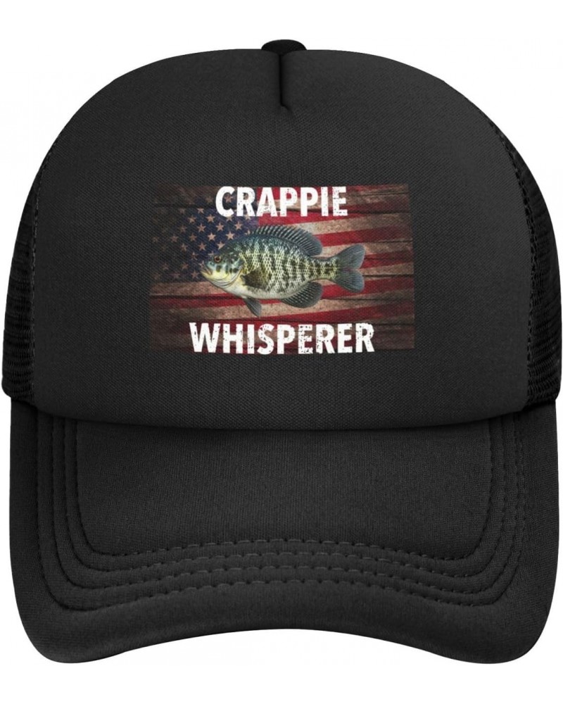 Crappie Whisperer Fishing Hat Adult Adjustable Mesh Baseball Cap Sun Protection Trucker Hats Black $10.24 Baseball Caps