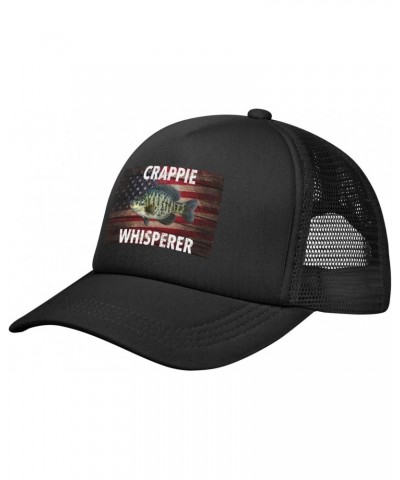 Crappie Whisperer Fishing Hat Adult Adjustable Mesh Baseball Cap Sun Protection Trucker Hats Black $10.24 Baseball Caps