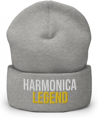 Harmonica Legend Hat (Embroidered Cuffed Beanie) Instrument Apparel Heather Grey $18.79 Skullies & Beanies