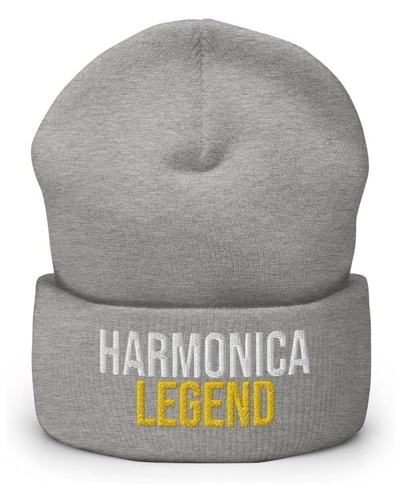 Harmonica Legend Hat (Embroidered Cuffed Beanie) Instrument Apparel Heather Grey $18.79 Skullies & Beanies