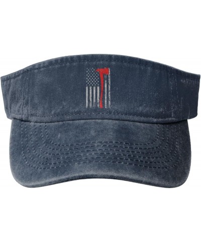 Thin Red Line Axe USA Flag Sun Visor Hats for Women Men Sun Hat Cotton Golf Hat Vintage Baseball Cap Navy Blue $12.32 Sun Hats