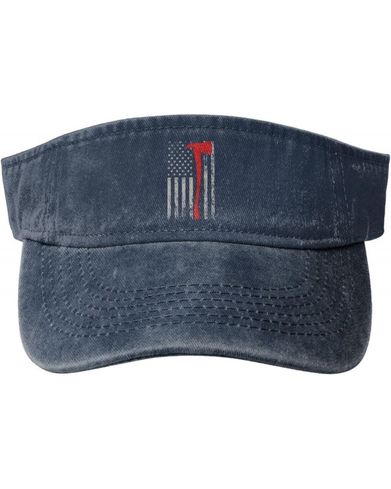 Thin Red Line Axe USA Flag Sun Visor Hats for Women Men Sun Hat Cotton Golf Hat Vintage Baseball Cap Navy Blue $12.32 Sun Hats