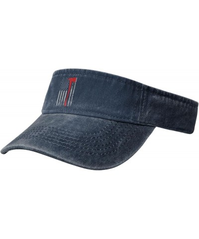 Thin Red Line Axe USA Flag Sun Visor Hats for Women Men Sun Hat Cotton Golf Hat Vintage Baseball Cap Navy Blue $12.32 Sun Hats