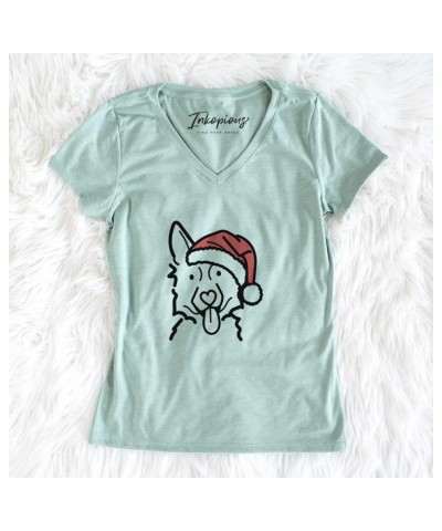 Santa Hat German Shepherd T-Shirt Women's Sage V-neck $17.84 Sun Hats