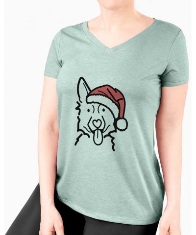 Santa Hat German Shepherd T-Shirt Women's Sage V-neck $17.84 Sun Hats