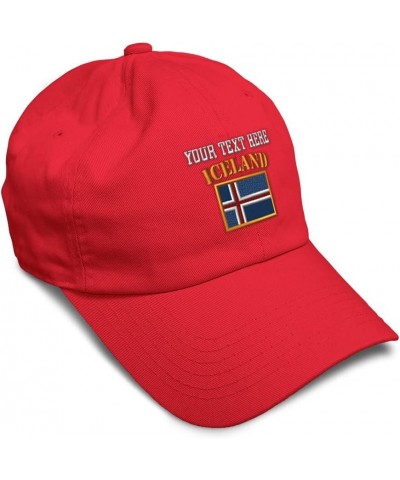 Soft Baseball Cap Iceland Flag Embroidery Flags World Cup Soccer Cotton Embroidered Dad Hats for Men & Women Red Personalized...