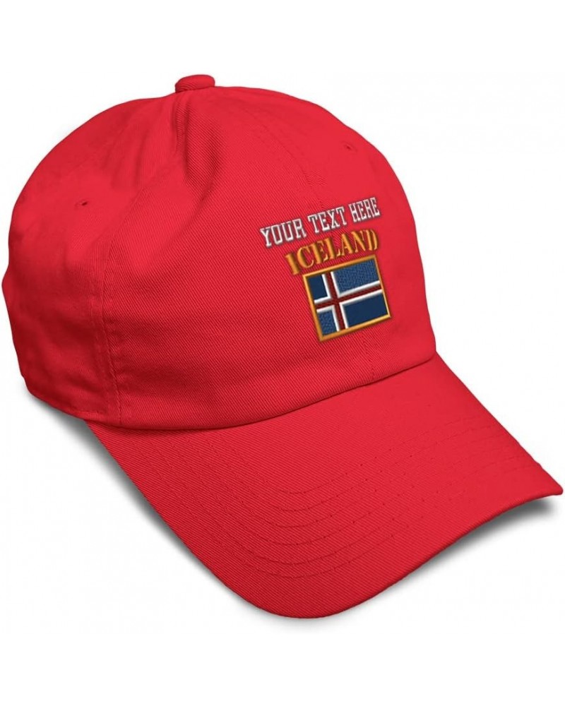 Soft Baseball Cap Iceland Flag Embroidery Flags World Cup Soccer Cotton Embroidered Dad Hats for Men & Women Red Personalized...