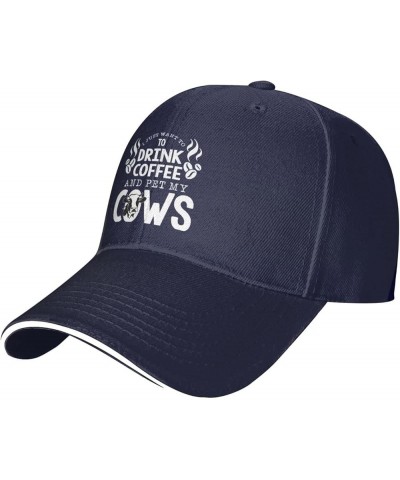 I Just Want to Drink Pet My Cows Men Womens Sandwich Hat Classic Adjustable Trucker Hat Dad Hat Black Navy Blue $14.27 Baseba...