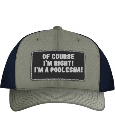 of Course I'm Right! I'm A Podlesna! - Leather Black Patch Engraved Trucker Hat Heather/navy $15.56 Baseball Caps