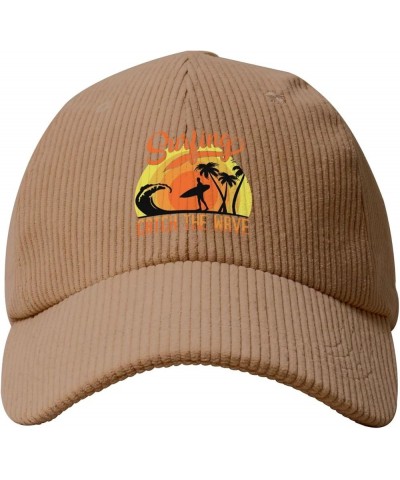 Surfing Catch The Wave Corduroy Baseball Caps for Women Men Adjustable Dad Hat Khaki $10.37 Baseball Caps