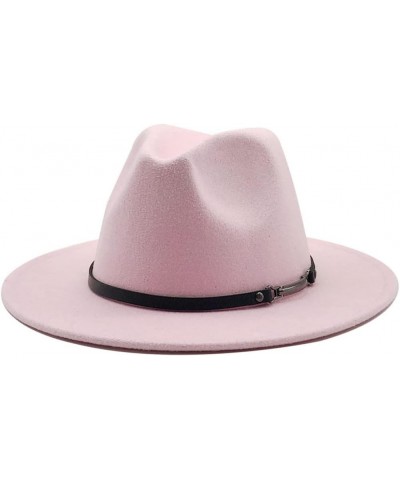 Women Fedora Hat Party Church Dresses Jazz Cap Men Wide Brim Hat with Chain 55to58cm Pink $7.95 Fedoras