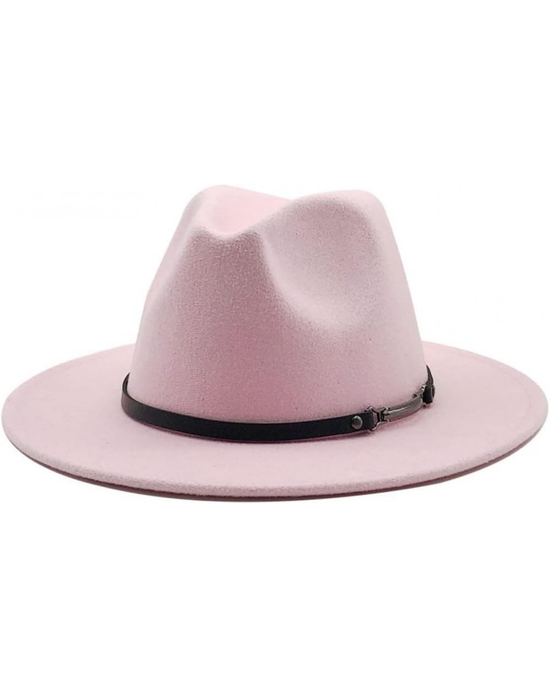 Women Fedora Hat Party Church Dresses Jazz Cap Men Wide Brim Hat with Chain 55to58cm Pink $7.95 Fedoras