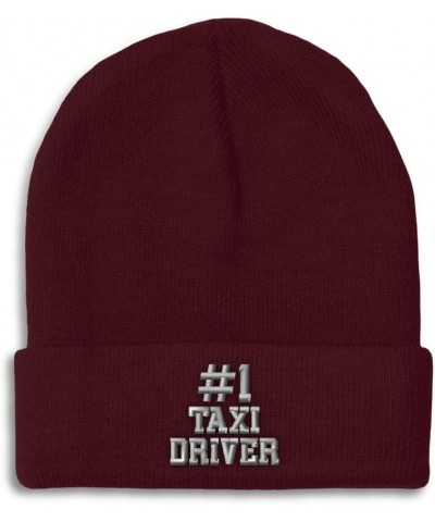 Beanies for Men Number 1 Taxi Driver Embroidery Others Taxi Winter Hats for Women Acrylic Skull Cap 1 Size Burgundy Design On...