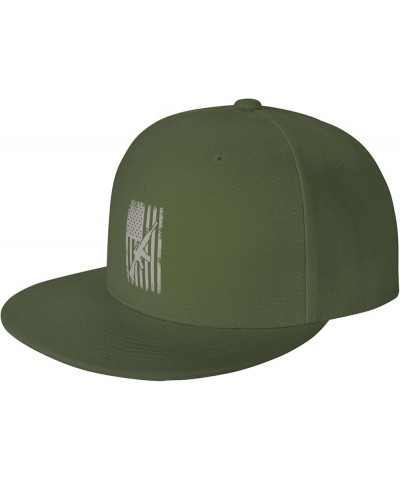 Gun with American Flag Snapback Hats for Men Baseball Cap Trucker Hat Flat Brim Hats Moss Green $11.66 Baseball Caps