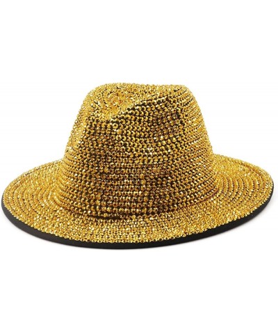 Men Women Rhinestone Single Side Wool Felt Jazz Fedora Hats Elegant Wide Brim Panama Jazz Hat Trilby Cap Wholesale Gold $33.5...