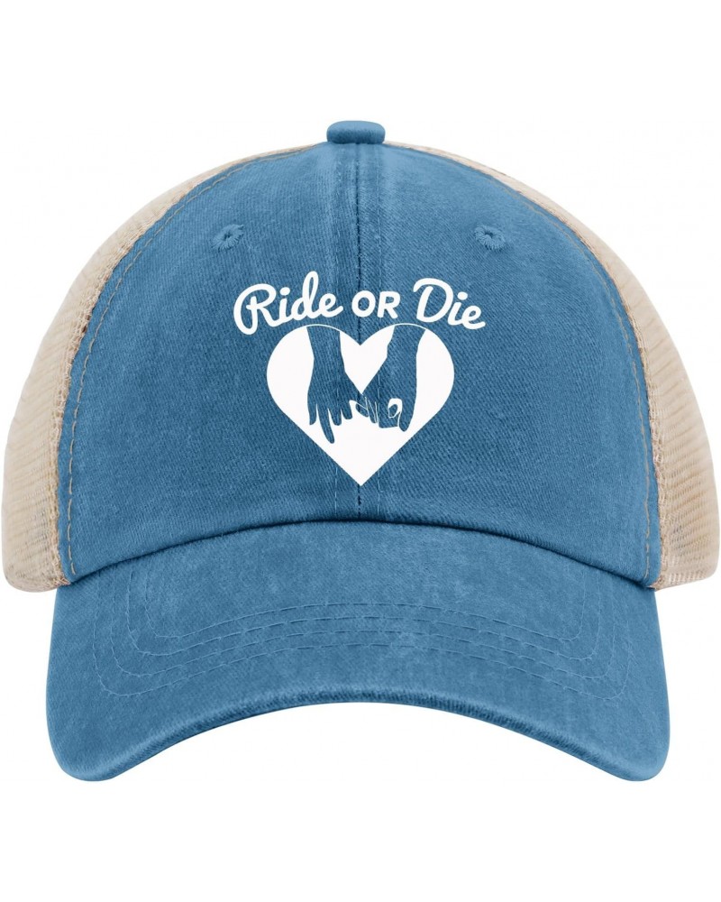 Ride or die Hats for Women Baseball Cap Low profilees Washed Hiking hat Fitted Lake Blue $8.62 Baseball Caps