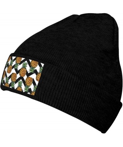 Summer Pineapple Print Beanie Hat Gift Knitted Hat for Men Women,Lightweight,Elastic, Suitable for Travel Black $11.81 Skulli...