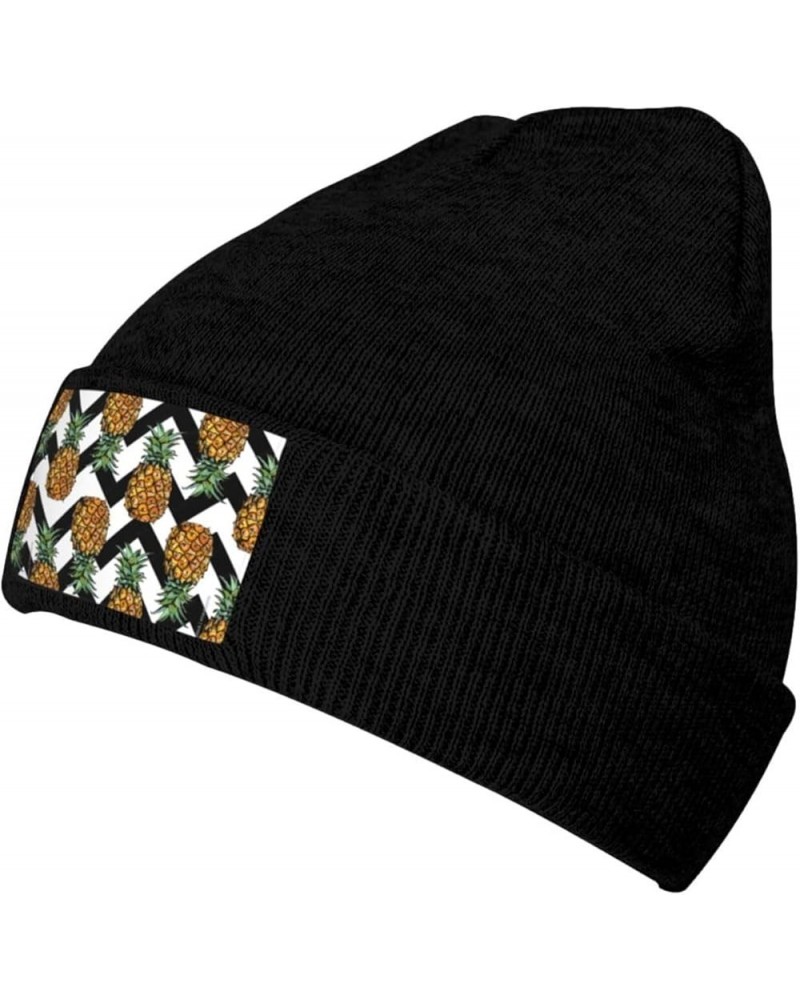 Summer Pineapple Print Beanie Hat Gift Knitted Hat for Men Women,Lightweight,Elastic, Suitable for Travel Black $11.81 Skulli...