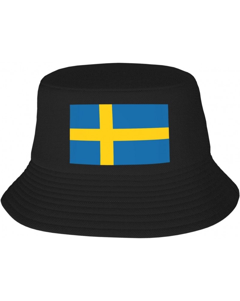 Flag of Sweden Bucket Hat for Men Women Outdoor Summer Beach Travel Fishing Cap Black $12.89 Bucket Hats