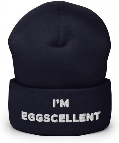 I'm Eggscellent Hat (Embroidered Cuffed Beanie) Navy $12.84 Skullies & Beanies