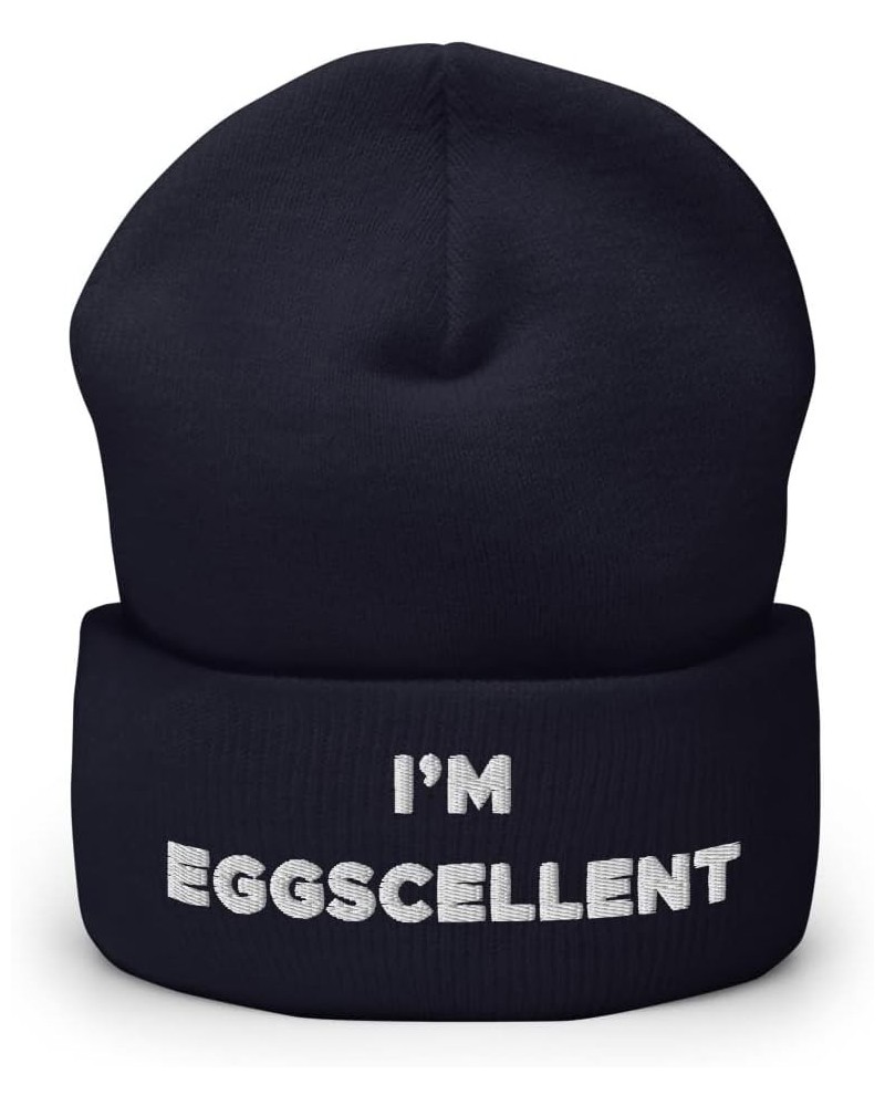 I'm Eggscellent Hat (Embroidered Cuffed Beanie) Navy $12.84 Skullies & Beanies