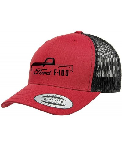 1953-56 Ford F100 Pickup Truck Fully Embroidered Yupoong 6606 Snapback Trucker Fitted Cap Red-black $15.26 Baseball Caps