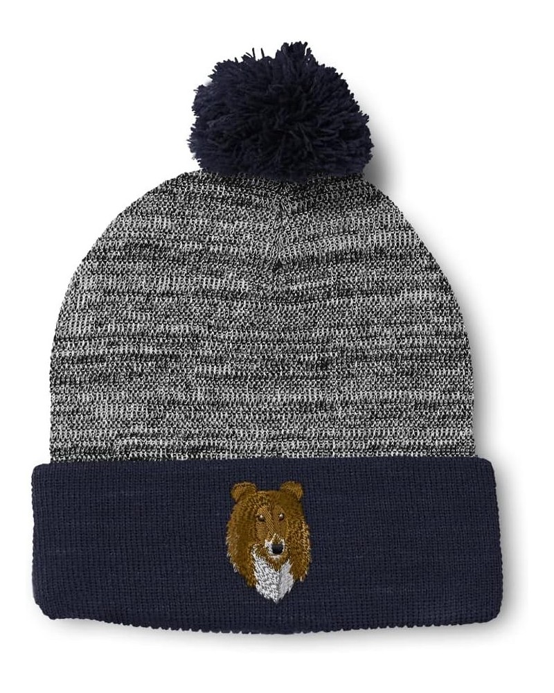 Custom Pom Pom Beanies for Women Rough Collie Head Embroidery Skull Cap Winter Hats for Men Acrylic 1 Size Heather Gray Navy ...