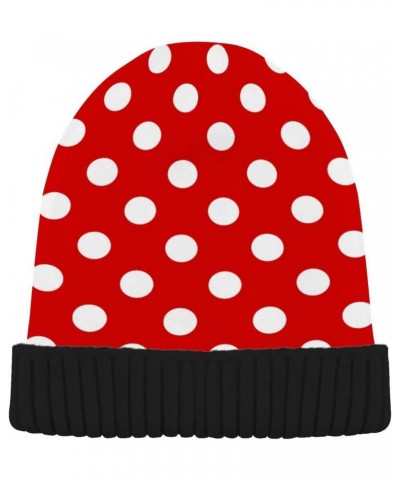 Red White Polka Dot Beanie Hat Winter Warm Knit Hats Cap for Men and Women $13.19 Skullies & Beanies