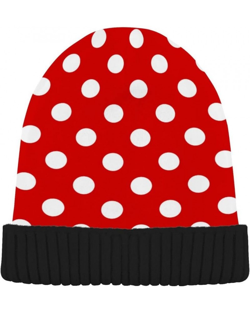 Red White Polka Dot Beanie Hat Winter Warm Knit Hats Cap for Men and Women $13.19 Skullies & Beanies