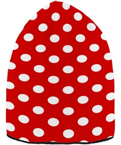 Red White Polka Dot Beanie Hat Winter Warm Knit Hats Cap for Men and Women $13.19 Skullies & Beanies