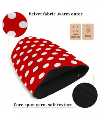 Red White Polka Dot Beanie Hat Winter Warm Knit Hats Cap for Men and Women $13.19 Skullies & Beanies