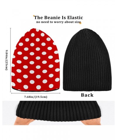 Red White Polka Dot Beanie Hat Winter Warm Knit Hats Cap for Men and Women $13.19 Skullies & Beanies