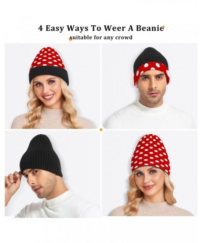 Red White Polka Dot Beanie Hat Winter Warm Knit Hats Cap for Men and Women $13.19 Skullies & Beanies