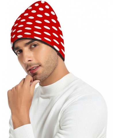 Red White Polka Dot Beanie Hat Winter Warm Knit Hats Cap for Men and Women $13.19 Skullies & Beanies