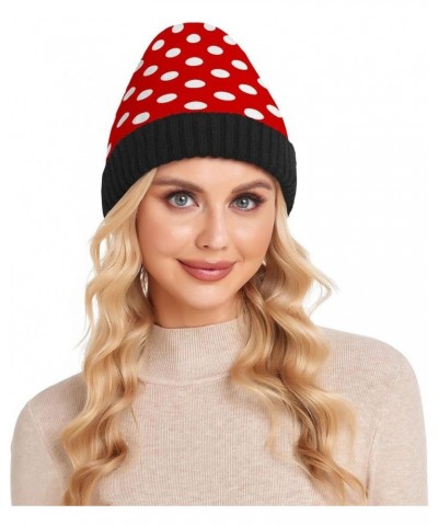 Red White Polka Dot Beanie Hat Winter Warm Knit Hats Cap for Men and Women $13.19 Skullies & Beanies