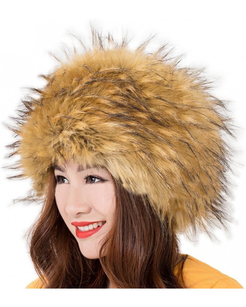 Women's Faux Fox Fur Russian Cossack Ski Christmas Caps Cable Knit Beanie Yellow $13.77 Skullies & Beanies