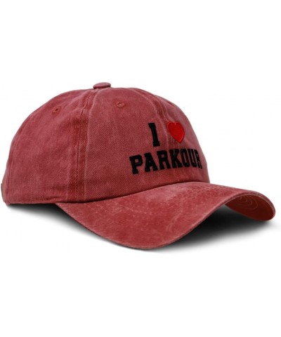 Custom Soft Washed Baseball Cap I (Love) Parkour Red Heart Sports Lovers Cotton Red Design Only $13.72 Baseball Caps