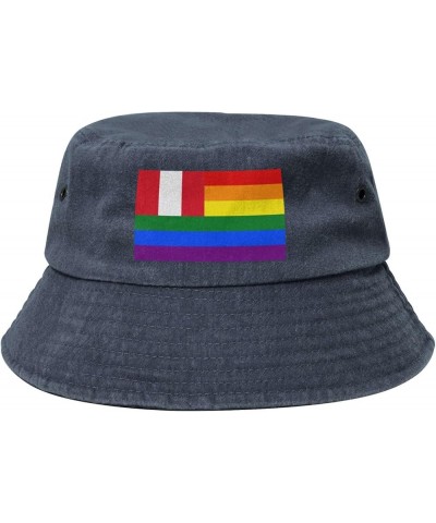 Peru Rainbow Flag Bucket Hat for Men Women Outdoor Washed Cotton Sun Hats Travel Beach Hat Navy Blue $11.96 Bucket Hats