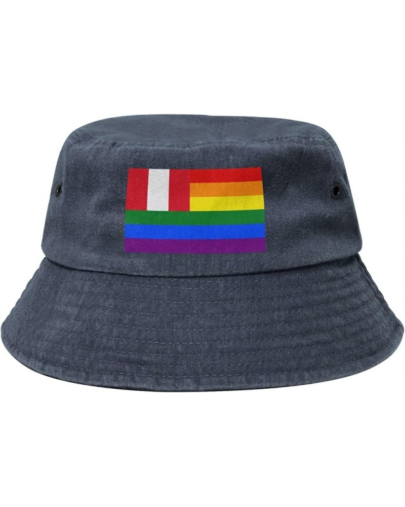 Peru Rainbow Flag Bucket Hat for Men Women Outdoor Washed Cotton Sun Hats Travel Beach Hat Navy Blue $11.96 Bucket Hats