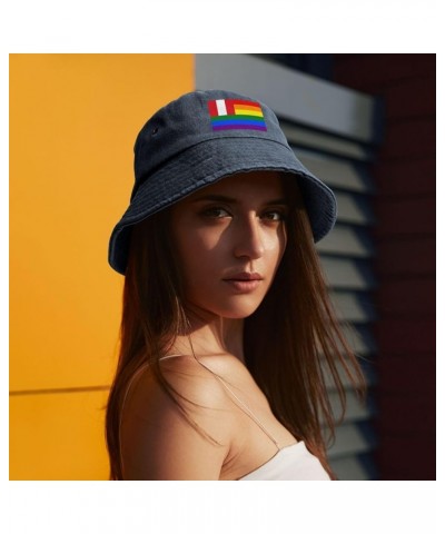 Peru Rainbow Flag Bucket Hat for Men Women Outdoor Washed Cotton Sun Hats Travel Beach Hat Navy Blue $11.96 Bucket Hats