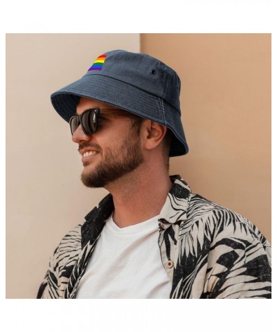 Peru Rainbow Flag Bucket Hat for Men Women Outdoor Washed Cotton Sun Hats Travel Beach Hat Navy Blue $11.96 Bucket Hats